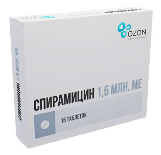Спирамицин, таблетки покрытые пленочной оболочкой 1,5млн МЕ, 16 шт