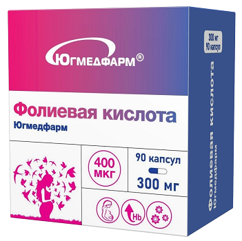 Фолиевая кислота Югмедфарм, капсулы массой 300мг 90шт БАД