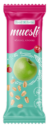 FoodForte (ФудФорте) Батончик мюсли Яблоко и клюква, 50г БАД