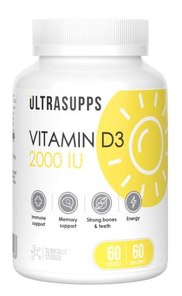 UltraSupps (Ультрасаппс) Витамин Д3 2000МЕ, капсулы 60 шт БАД