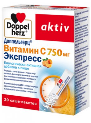 Купить doppelherz activ (доппельгерц) витамин с экспресс, порошок-саше 750мг, 20 шт бад в Ваде