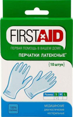Купить перчатки first aid смотр. н/стер. латекс. опудр., s №10 в Ваде