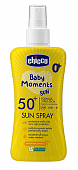 Купить chicco baby moments (чикко) спрей солнцезащитный для детей с 0 лет spf50+, 150мл в Ваде