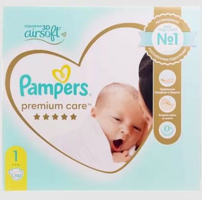 Купить pampers premium care (памперс) подгузники 1 для новорожденных 2-5кг, 102шт в Ваде