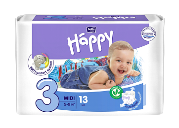 Bella Baby Happy (Белла) подгузники 3 Миди 5-9кг 13 шт