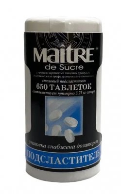 Купить maitre de sucre (мэтр де сукре) подсластитель столовый, таблетки 650шт в Ваде
