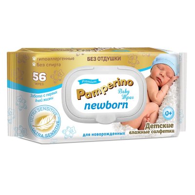 Купить pamperino (памперино) салфетки влажные детские newborn без отдушки, 56 шт в Ваде