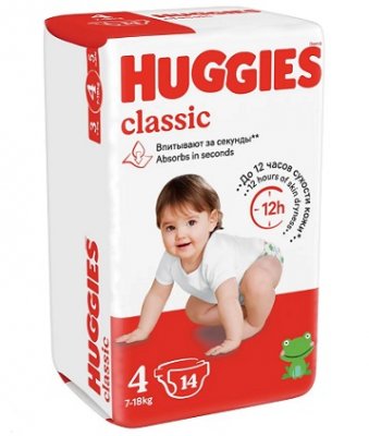 Купить huggies (хаггис) подгузники классик 4 7-18кг 14шт в Ваде