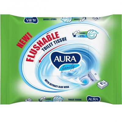 Купить aura (аура) бумага туалетная влажная family 42шт в Ваде