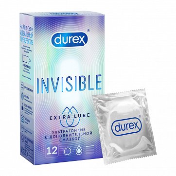 Durex (Дюрекс) презервативы Invisible Extra Lube, 12 шт