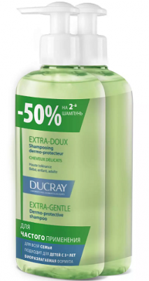 Купить дюкре экстра-ду (ducray extra-doux) шампунь защитный для частого применения 400мл 2шт (-50% на второй продукт) в Ваде