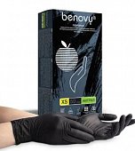 Купить перчатки benovy смотровые нитриловые нестерильные неопудренные текстурные на пальцах размер xs, 50 пар, черные в Ваде