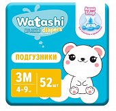 Купить watashi (ваташи) подгузники размер 3м 4-9кг, 52 шт в Ваде