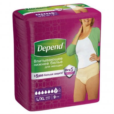 Купить depend (депенд) впитывающее нижнее белье для женщин, размер l-xl (50-56), 9 шт в Ваде