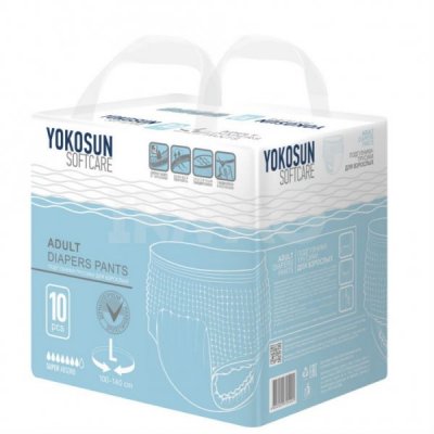 Купить yokosun (йокосан) подгузники-трусики для взрослых размер l (объем 100-140см) 10 шт в Ваде
