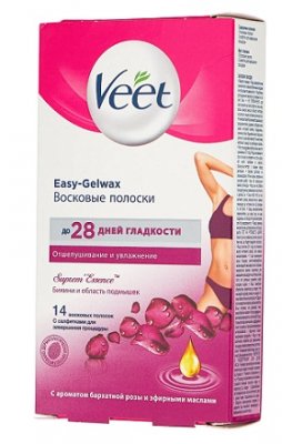 Купить veet easy-gelwax (вит) восковые полоски для депиляции для бикини с ароматом бархатной розы, 14шт в Ваде