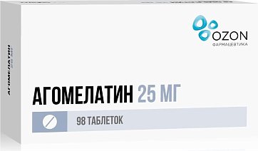 Агомелатин, таблетки, покрытые пленочной оболочкой 25мг, 98 шт