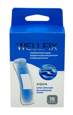 Купить пластырь веллфикс (wellfix) водонепроницаемый медицинский на полимерной основе aqua, 15 шт в Ваде