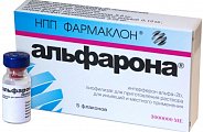 Купить альфарона, лиофилизат для приготовления раствора для инъекций и местного применения 3000000ме, флакон 5 шт в Ваде