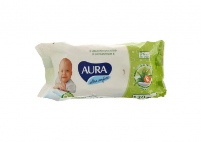 Купить aura (аура) салфетки влажные детские ультра комфорт алоэ и витаминин е 100 шт в Ваде