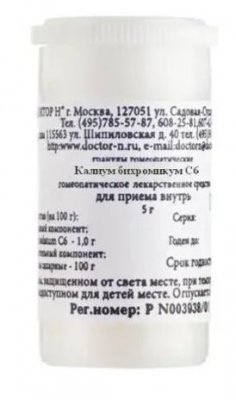 Купить калиум бихромикум с6 гомеопатический монокомпонентный препарат природного происхождения 5 гр гранулы гомеопатические в Ваде
