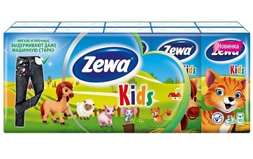 Платочки носовые Zewa Kids бумажные детские, 10 х10шт