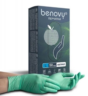 Купить перчатки benovy нитриловые нестерильные неопудренные, размер l, 100 шт, зеленые в Ваде