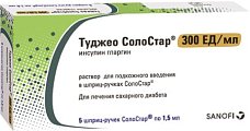 Купить туджео солостар, раствор для подкожного введения 300 ед/мл, картридж 1,5мл+шприц-ручка солостар, 5шт в Ваде