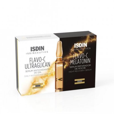 Купить isdin isdinceutics (исдин) набор: сыворотка для лица ночная 10шт+дневная flavo-c melatonin, ампулы 2мл, 10шт в Ваде