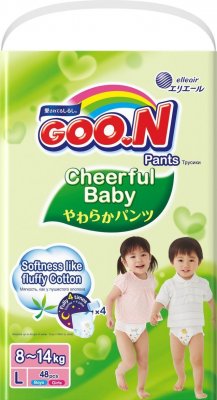 Купить goo.n (гуун) подгузники-трусики cheerful baby l 8-14кг 48 шт в Ваде