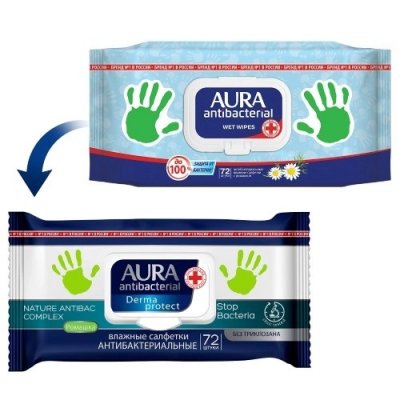 Купить aura (аура) салфетки влажные антибактериальные ромашка 72шт в Ваде