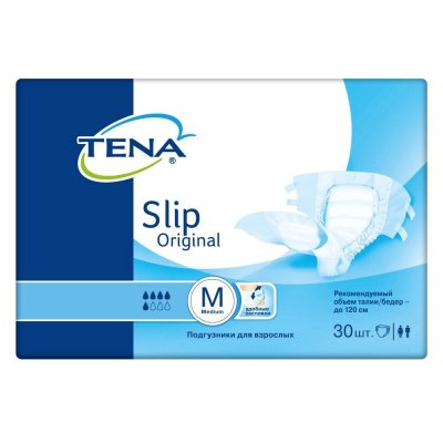 Купить tena slip оriginal (тена) подгузники для взрослых, размер m (обхват талии/бедра от 80см до 120см), 30 шт в Ваде