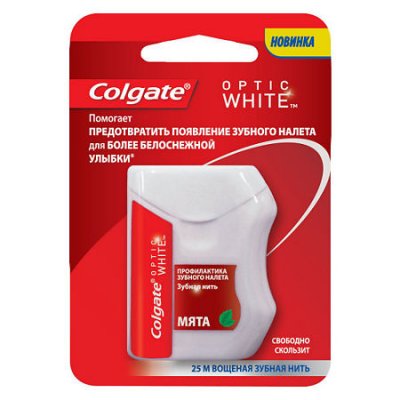 Купить колгейт (colgate) зубная нить optic white, 25 м в Ваде