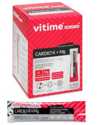 Купить vitime aquastick cardio k + mg (витайм) аквастик кардио k + mg, жидкость для приёма внутрь 2,5 мл, стик (саше-пакет)  30 шт. бад в Ваде