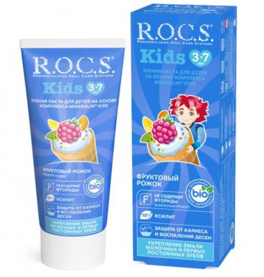 Купить рокс (r.o.c.s) зубная паста для детей фруктовый рожок без фтора, 45мл в Ваде