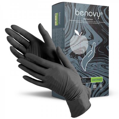 Купить перчатки benovy смотровые нитриловые нестерильные неопудрен текстурир с однократной хлорацией размер s 50 пар, черные в Ваде