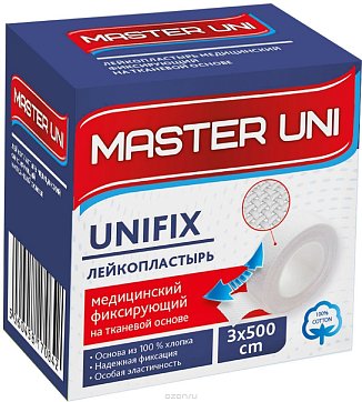 Пластырь Master Uni (Мастер-Юни) медицинский фиксирующий тканевая основа 3см х 5м