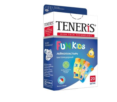 Купить пластырь teneris fun kids бактерицидный на полимерной основе с рисунком, 20 шт в Ваде