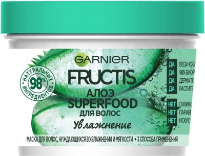 Купить garnier fructis (гарньер фруктис) маска для волос 3в1 увлажнение суперфуд алоэ увлажн 390мл в Ваде