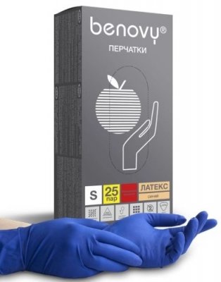 Купить перчатки benovy смотровые латексные нестерильные неопудрен повышенной прочности размер s 25 пар в Ваде