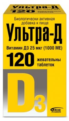 Купить ультра-д витамин д3 25 мкг (1000ме), таблетки жевательные 425мг, 120 шт бад в Ваде