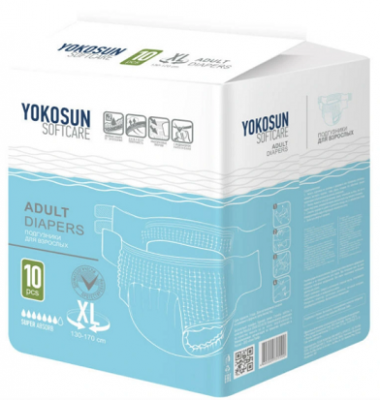 Купить yokosun (йокосан) подгузники на липучках для взрослых размер xl, 10шт (объем 130-170см) в Ваде