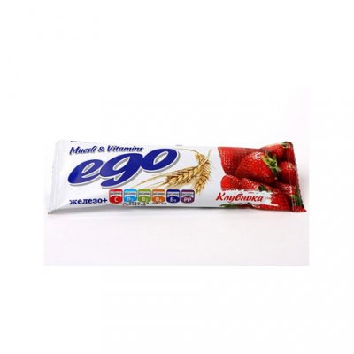 Купить мюсли ego (эго) батончик клубника с железом и витаминами в йогурте, 25г бад в Ваде