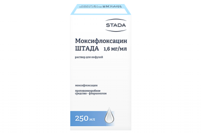 Купить моксифлоксацин-штада, р-р д/инф. 1.6 мг/мл фл 250мл (хемомонт д.о.о., черногория) в Ваде