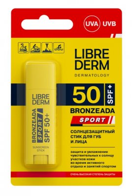 Купить librederm bronzeada sport (либридерм) стик солнцезащитный для губ и лица spf 50+, 4,8г в Ваде