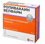 Ропивакаин-Велфарм, раствор для инъекций 7,5мг/мл, ампулы 10мл, 5 шт