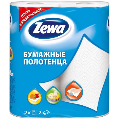 Купить полотенца бумажные zewa (зева) белые двухслойные, 2шт в Ваде