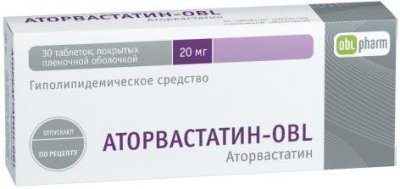 Купить аторвастатин-obl, таблетки, покрытые пленочной оболочкой 20мг, 30 шт в Ваде