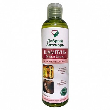 Добрый Аптекарь, шампунь для жирных волос блеск и баланс, 250 мл