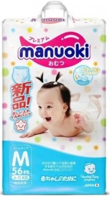 Купить manuoki (мануоки) подгузники-трусики детские, размер m 6-11кг, 56 шт в Ваде